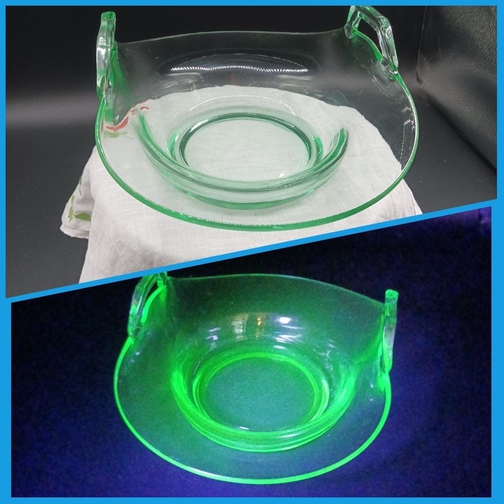 Imperial Glass Co. Uranium Green Molly Rolled Edge Bon Bon Dish Muffin Tray